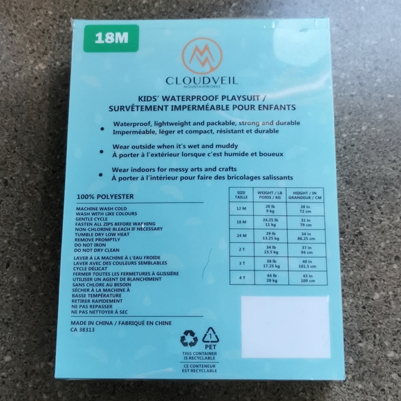 18 m Cloudveil Mountainworks Kid New waterproof playsuit rain suit blue NWT - Picture 6 of 12